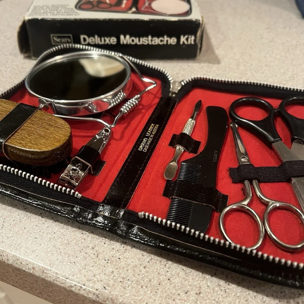 Vtg Sears & Roebuck Mens Grooming Kit‎ Set Black Leather Case Austria New in Box